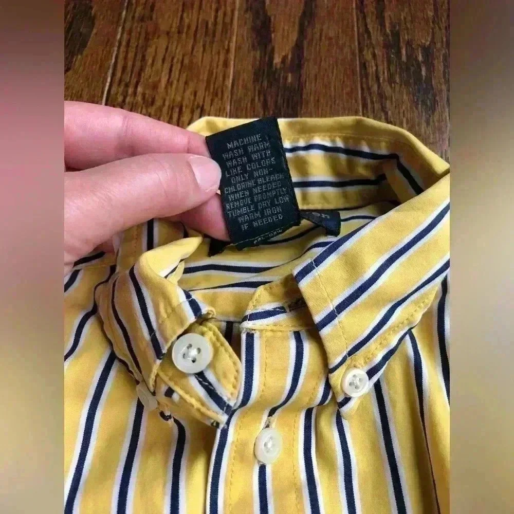 Ralph Lauren Boys 5 Yellow Button-Down w/Blue White Vertical Stripes - EUC!!